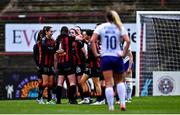 22 March 2025; Katie McCarn of Bohemians, 20, celebrates with team-mates after scoring their side's first goal during the SSE Airtricity Women's Premier Division match between Bohemians and Wexford at Dalymount Park in Dublin. Photo by Tyler Miller/Sportsfile