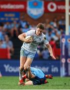 22 March 2025; Jordie Barrett of Leinster in action against Jan-Hendrik Wessels of Vodacom Bulls during the United Rugby Championship match between Vodacom Bulls and Leinster at Loftus Versfeld Stadium in Pretoria, South Africa. Photo by Shaun Roy/Sportsfile