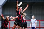 22 March 2025; Roisin McGovern of Bohemians, centre, celebrates after scoring her side's second goal during the SSE Airtricity Women's Premier Division match between Bohemians and Wexford at Dalymount Park in Dublin. Photo by Tyler Miller/Sportsfile