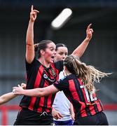 22 March 2025; Roisin McGovern of Bohemians, left, celebrates after scoring her side's second goal during the SSE Airtricity Women's Premier Division match between Bohemians and Wexford at Dalymount Park in Dublin. Photo by Tyler Miller/Sportsfile