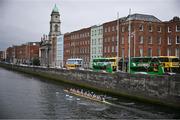 22 March 2025; UCD Ladies Boat Club, Bow Alison Daly, Eimear Muldoon, Sarah Butler, Dervila O’Brien, Tara Phelan, Aoife Feeley, Niamh Campbell, Stroke Lauryn Roche and Cox Neasa Farrell lead the Corcoran Cup against Dublin University Ladies Boat Club team along Arran Quay during the 75th annual Colours Boat Race between UCD and Trinity College on the River Liffey in Dublin. Photo by Ray McManus/Sportsfile