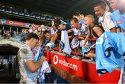 22 March 2025; Jordie Barrett of Leinster signs autographs for supporters after the United Rugby Championship match between Vodacom Bulls and Leinster at Loftus Versfeld Stadium in Pretoria, South Africa. Photo by Shaun Roy/Sportsfile