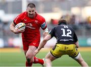 22 March 2025; Stuart McCloskey of Ulster in action against Aneurin Owen of Dragons during the United Rugby Championship match between Dragons and Ulster at Rodney Parade in Newport, Wales. Photo by Chris Fairweather/Sportsfile