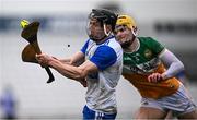 22 March 2025; Jamie Barron of Waterford in action against Donal Shirley of Offaly during the Allianz Hurling League Division 1B match between Waterford and Offaly at Walsh Park in Waterford. Photo by Seb Daly/Sportsfile