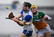 22 March 2025; Jamie Barron of Waterford in action against Donal Shirley of Offaly during the Allianz Hurling League Division 1B match between Waterford and Offaly at Walsh Park in Waterford. Photo by Seb Daly/Sportsfile