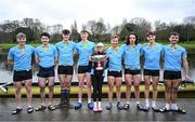 22 March 2025; The UCD Senior Men's team, from left, Dach Murray, Daire Lynch, Ross Mason, Paul Flood, Rhian Nelson, Ciaran Conway, Andrew O’Leary, David Ross-Chu and Eoin McGrath after winning the Gannon Cup in the 75th annual Colours Boat Race between UCD and Trinity College on the River Liffey in Dublin. Photo by Shauna Clinton/Sportsfile
