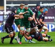 22 March 2025; Josh Murphy of Connacht is tackled by Garyn Phillips of Ospreys during the United Rugby Championship match between Ospreys and Connacht at Swansea.com Stadium in Swansea, Wales. Photo by Darren Griffiths/Sportsfile