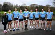 22 March 2025; The UCD Senior Men's team, from left, Rhian Nelson, Eoin McGrath, Paul Flood, Dach Murray, Ross Mason, David Ross-Chu, Andrew O’Leary, Daire Lynch and Ciaran Conway after winning the Gannon Cup in the 75th annual Colours Boat Race between UCD and Trinity College on the River Liffey in Dublin. Photo by Shauna Clinton/Sportsfile