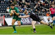 22 March 2025; Piers O’Conor of Connacht on his way scoring their sides fourth try during the United Rugby Championship match between Ospreys and Connacht at Swansea.com Stadium in Swansea, Wales. Photo by Geraint Nicholas/Sportsfile