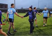22 March 2025; Laois manager Tommy Fitzgerald shakes hands with John Hetherton of Dublin after the Allianz Hurling League Division 1B match between Laois and Dublin at Laois Hire O'Moore Park in Portlaoise, Laois. Photo by Thomas Flinkow/Sportsfile