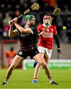 22 March 2025; Cathal Mannion of Galway in action against Ethan Twomey of Cork during the Allianz Hurling League Division 1A match between Cork and Galway at SuperValu Páirc Uí Chaoimh in Cork. Photo by Piaras Ó Mídheach/Sportsfile