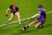 22 March 2025; Conor Whelan of Galway is tackled by Cork goalkeeper Patrick Collins during the Allianz Hurling League Division 1A match between Cork and Galway at SuperValu Páirc Uí Chaoimh in Cork. Photo by Piaras Ó Mídheach/Sportsfile