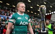 22 March 2025; Aoife Wafer of Ireland before the Women's Six Nations Rugby Championship match between Ireland and France at Kingspan Stadium in Belfast. Photo by Ramsey Cardy/Sportsfile
