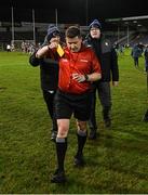 22 March 2025; Referee Colm Lyons issues Clare manager Brian Lohan a yellow card after a disagreement after the Allianz Hurling League Division 1A match between Tipperary and Clare at FBD Semple Stadium in Thurles, Tipperary. Photo by Ben McShane/Sportsfile