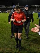 22 March 2025; Referee Colm Lyons issues Clare manager Brian Lohan a yellow card after a disagreement after the Allianz Hurling League Division 1A match between Tipperary and Clare at FBD Semple Stadium in Thurles, Tipperary. Photo by Ben McShane/Sportsfile