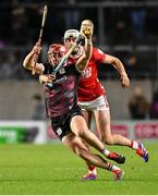 22 March 2025; Ronan Glennon of Galway in action against Tim O'Mahony of Cork during the Allianz Hurling League Division 1A match between Cork and Galway at SuperValu Páirc Uí Chaoimh in Cork. Photo by Piaras Ó Mídheach/Sportsfile