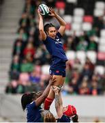 22 March 2025; Manae Feleu of France during the Women's Six Nations Rugby Championship match between Ireland and France at Kingspan Stadium in Belfast. Photo by Ramsey Cardy/Sportsfile
