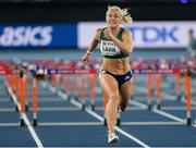 23 March 2025; Sarah Lavin of Ireland competes in the women's 60m hurdles heats during day three of the World Indoor Athletics Championships at Nanjing's Cube Gymnasium at the Nanjing Youth Olympic Sports Park in Nanjing, China. Photo by Sportsfile