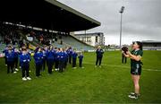 22 March 2025; Eilís Lynch of Kerry and her students from Kilmurry National School in Cordal, Kerry, perform Amhrán na bhFiann by sign language before the Lidl Ladies National Football League Division 1 Round 6 match between Kerry and Meath at Austin Stack Park in Tralee, Kerry. Photo by Brendan Moran/Sportsfile