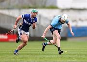 22 March 2025; Conal Ó Riain of Dublin in action against Eoin Gaughan of Laois during the Allianz Hurling League Division 1B match between Laois and Dublin at Laois Hire O'Moore Park in Portlaoise, Laois. Photo by Thomas Flinkow/Sportsfile