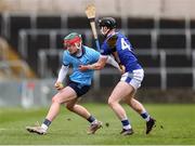 22 March 2025; Diarmuid Ó Dúlaing of Dublin in action against Cody Comerford of Laois during the Allianz Hurling League Division 1B match between Laois and Dublin at Laois Hire O'Moore Park in Portlaoise, Laois. Photo by Thomas Flinkow/Sportsfile