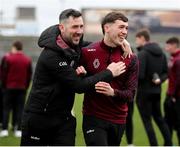23 March 2025; Westmeath selector Mark McHugh, left, with Matthew Whittaker of Westmeath before the Allianz Football League Division 2 match between Westmeath and Roscommon at TEG Cusack Park in Mullingar, Westmeath. Photo by Michael P Ryan/Sportsfile
