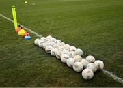 23 March 2025; A general view of balls and training equipment before the Allianz Football League Division 3 match between Kildare and Antrim at Cedral St. Conleth's Park in Newbridge, Kildare. Photo by Thomas Flinkow/Sportsfile