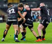 22 March 2025; Piers O'Conor of Connacht in action against Ospreys players Phil Cokanasiga, left, and Morgan Morris the United Rugby Championship match between Ospreys and Connacht at Swansea.com Stadium in Swansea, Wales. Photo by Geraint Nicholas/Sportsfile