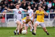 23 March 2025; Niall Kelly of Kildare in action against Niall Burns of Antrim during the Allianz Football League Division 3 match between Kildare and Antrim at Cedral St. Conleth's Park in Newbridge, Kildare. Photo by Thomas Flinkow/Sportsfile