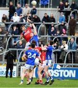 23 March 2025; Colm O'Callaghan of Cork in action against Gearoid McKiernan of Cavan during the Allianz Football League Division 2 match between Cavan and Cork at Kingspan Breffni in Cavan. Photo by Matt Browne/Sportsfile