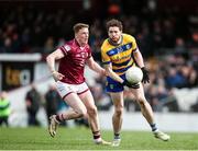 23 March 2025; Eddie Nolan of Roscommon in action against Ray Connellan of Westmeath during the Allianz Football League Division 2 match between Westmeath and Roscommon at TEG Cusack Park in Mullingar, Westmeath. Photo by Michael P Ryan/Sportsfile