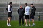 23 March 2025; Galway coach Mickey Graham, second from left, and Damien Comer before the Allianz Football League Division 1 match between Galway and Kerry at Pearse Stadium in Galway. Photo by Brendan Moran/Sportsfile