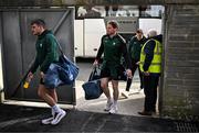 23 March 2025; Kerry players Graham O'Sullivan, Tadhg Morley and Shane Ryan arrive before the Allianz Football League Division 1 match between Galway and Kerry at Pearse Stadium in Galway. Photo by Brendan Moran/Sportsfile