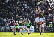 23 March 2025; John Maher of Galway and Seán O'Brien of Kerry contest a kickout during the Allianz Football League Division 1 match between Galway and Kerry at Pearse Stadium in Galway. Photo by Brendan Moran/Sportsfile