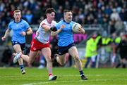 23 March 2025; Con O'Callaghan of Dublin in action against Aodhan Donaghy of Tyrone during the Allianz Football League Division 1 match between Tyrone and Dublin at O'Neills Healy Park in Omagh, Tyrone. Photo by Ray McManus/Sportsfile