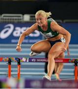 23 March 2025; Sarah Lavin of Ireland competes in the women's 60m hurdles semi-final during day three of the World Indoor Athletics Championships at Nanjing's Cube Gymnasium at the Nanjing Youth Olympic Sports Park in Nanjing, China. Photo by Sportsfile