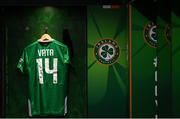 23 March 2025; The jersey of Rocco Vata hangs in the Republic of Ireland dressing room before the UEFA Nations League B/C Play-off 2nd Leg match between Republic of Ireland and Bulgaria at the Aviva Stadium in Dublin. Photo by Stephen McCarthy/Sportsfile