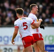 23 March 2025; Michael McKernan celebrates his goal with Conn Kilpatrick of Tyrone during the Allianz Football League Division 1 match between Tyrone and Dublin at O'Neills Healy Park in Omagh, Tyrone. Photo by Ray McManus/Sportsfile