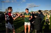 23 March 2025; Céin Darcy of Galway, left, and Joe O'Connor of Kerry shake hands after the Allianz Football League Division 1 match between Galway and Kerry at Pearse Stadium in Galway. Photo by Brendan Moran/Sportsfile