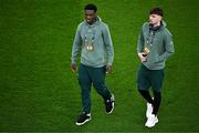 23 March 2025; James Abankwah, left, and Rocco Vata of Republic of Ireland during the UEFA Nations League B/C Play-off 2nd Leg match between Republic of Ireland and Bulgaria at the Aviva Stadium in Dublin. Photo by Sam Barnes/Sportsfile