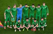 23 March 2025; The Republic of Ireland team, back row, from left, Evan Ferguson, Nathan Collins, Caoimhin Kelleher, Matt Doherty, Finn Azaz, Troy Parrott and Jake O'Brien, front row, from left, Josh Cullen, Robbie Brady, Jason Knight and Mikey Johnston before the UEFA Nations League B/C Play-off 2nd Leg match between Republic of Ireland and Bulgaria at the Aviva Stadium in Dublin. Photo by Sam Barnes/Sportsfile