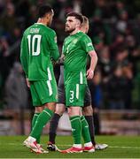 23 March 2025; Adam Idah of Republic of Ireland, left, and team-mate Ryan Manning after the UEFA Nations League B/C Play-off 2nd Leg match between Republic of Ireland and Bulgaria at the Aviva Stadium in Dublin. Photo by Ben McShane/Sportsfile