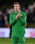 23 March 2025; Jake O'Brien of Republic of Ireland after the UEFA Nations League B/C Play-off 2nd Leg match between Republic of Ireland and Bulgaria at the Aviva Stadium in Dublin. Photo by Ben McShane/Sportsfile