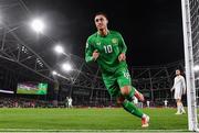 23 March 2025; Adam Idah of Republic of Ireland celebrates after scoring his side's second goal during the UEFA Nations League B/C Play-off 2nd Leg match between Republic of Ireland and Bulgaria at the Aviva Stadium in Dublin. Photo by Stephen McCarthy/Sportsfile