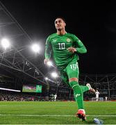 23 March 2025; Adam Idah of Republic of Ireland celebrates after scoring his side's second goal during the UEFA Nations League B/C Play-off 2nd Leg match between Republic of Ireland and Bulgaria at the Aviva Stadium in Dublin. Photo by Stephen McCarthy/Sportsfile