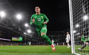 23 March 2025; Adam Idah of Republic of Ireland celebrates after scoring his side's second goal during the UEFA Nations League B/C Play-off 2nd Leg match between Republic of Ireland and Bulgaria at the Aviva Stadium in Dublin. Photo by Stephen McCarthy/Sportsfile