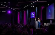 21 March 2025; MC's Damian Lawlor and Aisling O'Reilly during the AIB Club Player Awards at Croke Park in Dublin. The AIB Club Player Awards celebrated the best players from club Football, Hurling, Camogie, and LGFA in a single ceremony for the first time, recognising their outstanding achievements on the field throughout the season. Photo by Ramsey Cardy/Sportsfile