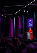 21 March 2025; AIB chief customer officer Orlaith Ryan during the AIB Club Player Awards at Croke Park in Dublin. The AIB Club Player Awards celebrated the best players from club Football, Hurling, Camogie, and LGFA in a single ceremony for the first time, recognising their outstanding achievements on the field throughout the season. Photo by Ramsey Cardy/Sportsfile
