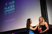 21 March 2025; 2024 AIB Ladies Gaelic Football Club Championship Player of the Year Louise Ward of Kilkerrin-Clonberne is interviewed by MC Aisling O'Reilly during the AIB Club Player Awards at Croke Park in Dublin. The AIB Club Player Awards celebrated the best players from club Football, Hurling, Camogie, and LGFA in a single ceremony for the first time, recognising their outstanding achievements on the field throughout the season. Photo by Ramsey Cardy/Sportsfile