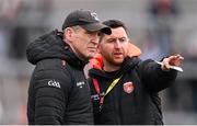 23 March 2025; Armagh manager Kieran McGeeney, left, and Armagh coach Conleith Gilligan before the Allianz Football League Division 1 match between Armagh and Derry at BOX-IT Athletic Grounds in Armagh. Photo by Ramsey Cardy/Sportsfile